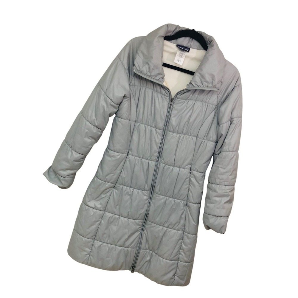 Patagonia Down Alternative Lidia Parka Puffer Coat Zip Funnel Gray Quilt Size M